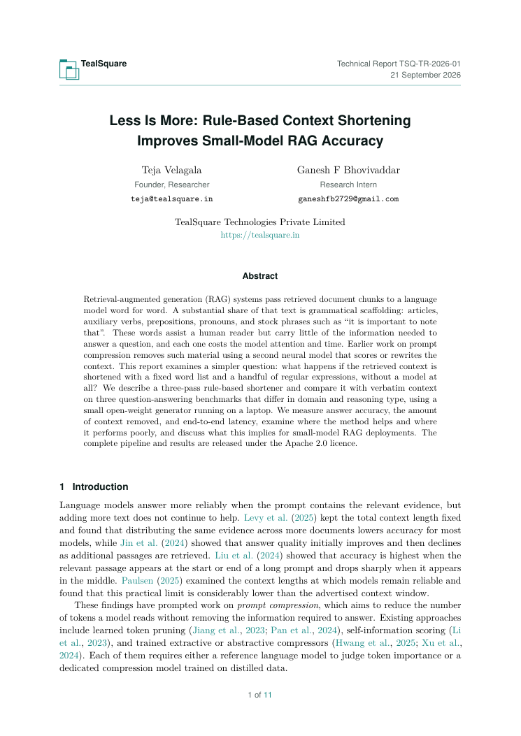 First page of the Rule-Based Context Shortening report